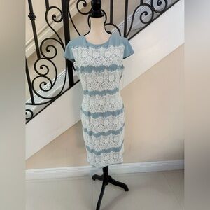 Alex Marie Lace Midi Dress in Blue and White